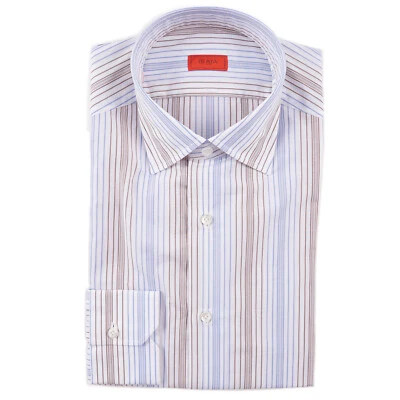Camisa de Vestir Isaia Moderna 'Mix Fit' Azul Cielo y Marrón Rayas Algodón 15.5 (Eu 39) Foto 1 de 4