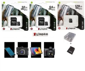 kINGSTON carte Mémoire Micro Sd Class 10 + Adaptateur+ Etui 32 64 128 GO GB 48H - Zdjęcie 1 z 6