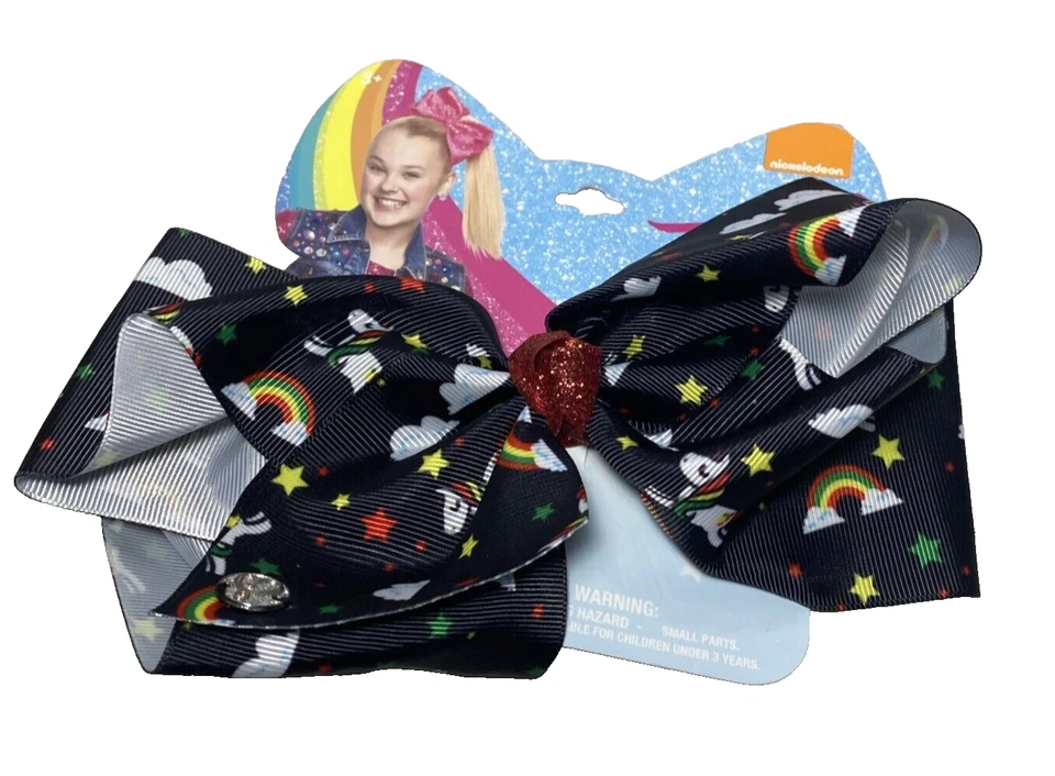 Jojo Siwa Bow Black With Unicorns and Rainbows With Tags