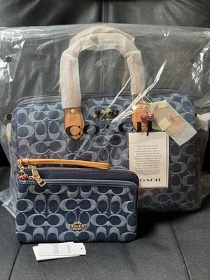 Bundle Coach Rowan Large Satchel Bag Denim CY699 & Coach Double Zip Wallet CZ321 - Image 1 of 4