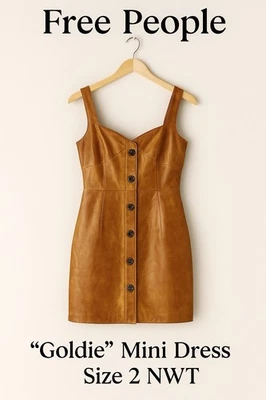 Free People Goldie Washed Leather Mini Dress Size 2 NWT $300 Bronze Gold Sweethe - Image 1 of 4