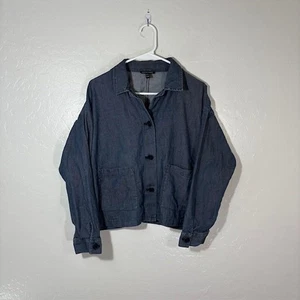 Eileen Fisher Jacket Womens Petite Medium Denim Workwear Casual Organic Cotton - Picture 1 of 7