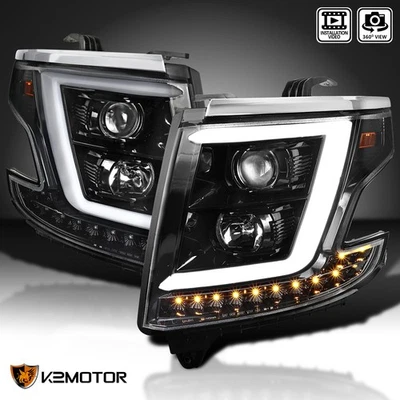 Jet Black Fits 2015-2020 Chevy Tahoe Suburban Projector Headlights Lamp LED Tube - Image 1 of 4