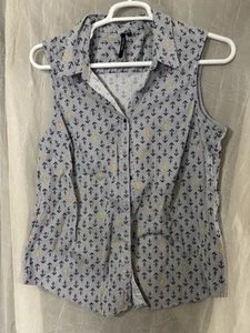 Cathy woman size 1X blue and white striped sleeveless blouse with Anchor Print - Picture 1 of 4