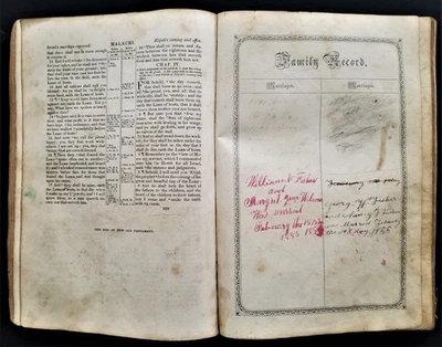 1850 antique BIBLE Wm FISHER Marg WILSON georgetown tn GENEALOGY ochs FRAKTUR - Image 1 of 4