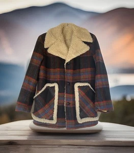 VINTAGE WOOL SHERPA STYLE JACKET PLAID 1970’S CABIN CORE BARN COAT SUZE 40 - Picture 1 of 15