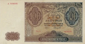 Poland 100 Zlotych 1941 WWII German Occupation Series A Large note + Gift! POL1 - Picture 1 of 3