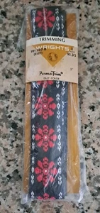 Vintage Jacquard Embroidered Ribbon Trim Wrights 2yds Red Black White NOS - Picture 1 of 3