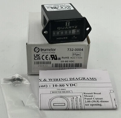 TRUMETER 732-0004 Hour Meter,DC Quartz,2-Hole,Rectangular 3AE15