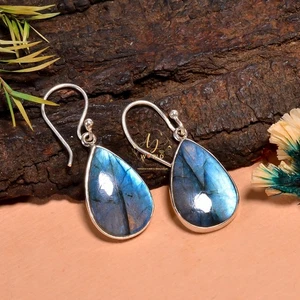 Blue Labradorite Earrings 925 Sterling Silver Handmade Dangle Earrings Jewelry - Picture 1 of 6