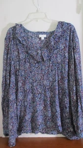 J JILL Blue Lightweight LONG SLEEVE PULL OVER Rayon TOP SHIRT ~ Women's Plus 3x - Picture 1 of 4