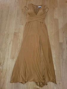 Ieena for Mac Duggal Pleated Bodice Jersey Formal Evening Gown in Caramel Size 8 - Picture 1 of 9