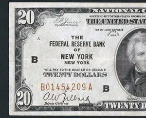 BEAUTIFUL RARE NEW YORK 1929 $20 NATIONAL CURRENCY NOTE. NO PINHOLES OR TEARS - Picture 1 of 3