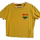 Rock Rose Couture Womens Yellow Tight Cropped Top Heart Sz Small T Shirt Short
