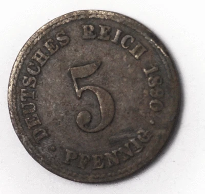1890 A Germany Empire 5 Five Pfennig Copper Nickel Coin KM#11 - Image 1 of 2
