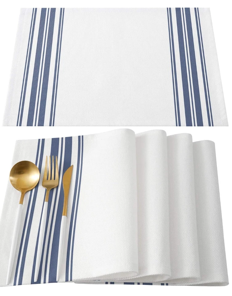Blue White Stripes Indoor Placemat Non-Slip Placemats for Kitchen Dinin - Image 1 of 4