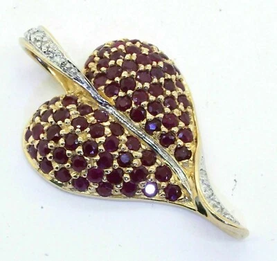 Women's 3Ct Round Lab Created Red Ruby Heart Pendant 14K Gold Finish Free Chain - Image 1 of 4