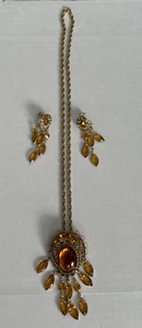 Hobe Halskette Ohrringe goldfarben orange Citrin farbig Strass Vintage 60er Jahre - Bild 1 von 12