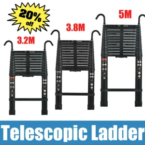 Telescopic Ladders with Hooks 3M to 6M Aluminuim Extendable Extension BLACK AAA+ - Picture 1 of 16