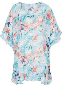 Neu Strand Tunika-Kleid Gr. 48/50 Hellblau Floral Sommerkleid Mini Beach-Kleid - Bild 1 von 1