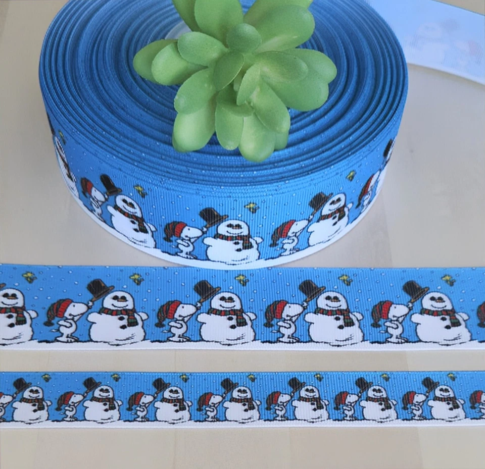 7/8 & 1.5" (1 YD) Snoopy Christmas Ribbon Snowman Woodstock Beagle Dog Peanuts - Image 1 of 1