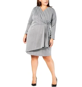 NY Collection Womens Plus Size 2XP Silver 3/4 Sleeve Surplice Wrap Dress NEW - Picture 1 of 3