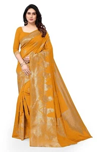 Women's Banarasi Silk Blend Floral and Paisley Zari Butta Saree with BlousePiece - Bild 1 von 49