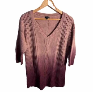 Torrid Dip Dye Ombre Pink V-neck Cable Knit 3/4 Sleeved Tunic Sweater Size 0 - Picture 1 of 4