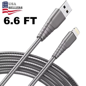 Metal Braided iPhone Charger Cable 6.6Ft 2M Long Lightning Cable MFi Certified - Picture 1 of 7