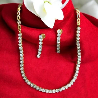 Gorgeous 2.18 Cts Round Brilliant Diamonds Tennis Necklace Earrings Set 14K Gold - Image 1 of 4