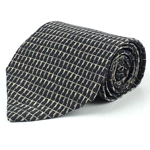 Kenneth Cole New York Mens All Silk Tie Black And Tan Geometric - Picture 1 of 12