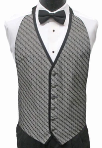 Men's Silver Open Back Tuxedo Vest & Bow Tie Set Wedding Prom Fit All(37-50) - Picture 1 of 2