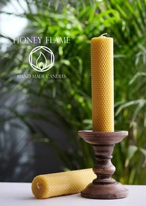 2 x 100% PURE BEESWAX PILLAR candles ~ 20cm x 5cm ~ Eco-Friendly - Picture 1 of 3