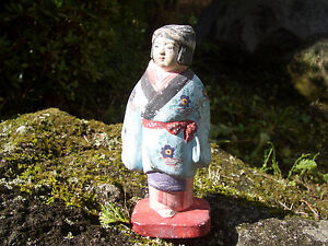 Japanese antique kimono wore clay doll on her back carring baby #9152
