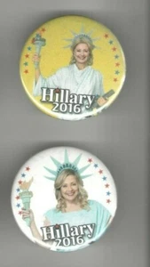 2016 pin HILLARY Clinton as STATUE of LIBERTY pinback Campaign 2 button  - Picture 1 of 1