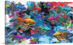 ARTCANVAS Goldfish Freshwater Aquarium Fishes Rectangle Canvas Art Print - Picture 1 of 15