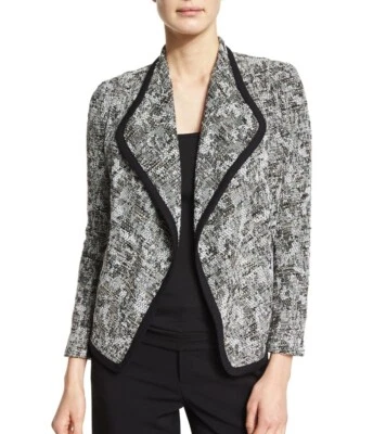 Chaqueta Blazer Vince Frente Abierto Tweed Boucle Tejida Blanco y Negro Talla 2 Foto 1 de 4