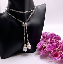 Judith Ripka Baroque Pearl & Cz Sterling Silver Lariat Necklace
