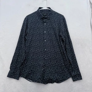 Bugatchi Shirt Mens L Blue Geometric Oohcotton Tech 8 Way Stretch Button Up - Picture 1 of 9