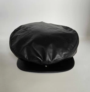 Vintage Sima Int. Mens Black Leather Newsboy Beret Biker Adjustable Hat Cap - Picture 1 of 7