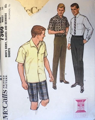 Camisa Pantalones Bermudas Pantalones Cortos Para Hombre McCall 7360 De Colección Años 60 PATRÓN DE COSTURA Sin Cortar 34 Foto 1 de 4