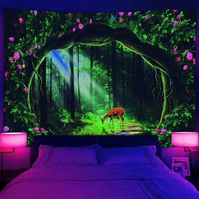 Lindo póster de arte de pared de jardines luz negra tapiz reactivo UV colgante de pared amanecer Foto 1 de 4