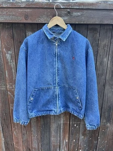 Vintage 80s Polo Ralph Lauren Harrington Pony Denim Zip-Up Jacket Large - Picture 1 of 8