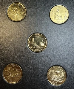 2003 State Quarters 5 Coin Set 24 Kt Gold Plated AL, AR, IL, MA, MO 1st Com Mint - Picture 1 of 17