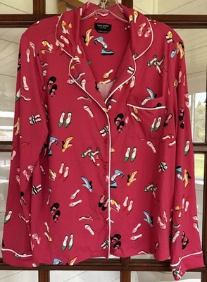 Kate Spade 女式红色/端口鞋印花睡衣上衣纽扣中号全新带标签 — 第 1/4 张图片