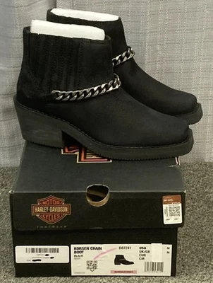 NUEVOS BOTINES HARLEY DAVIDSON D87241 TALLA 6 MUJER CADENA KORSEN CUERO NEGRO Foto 1 de 4