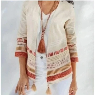 Suéter cárdigan suave envolvente 1X frente abierto bordado a rayas algodón tejido Foto 1 de 4