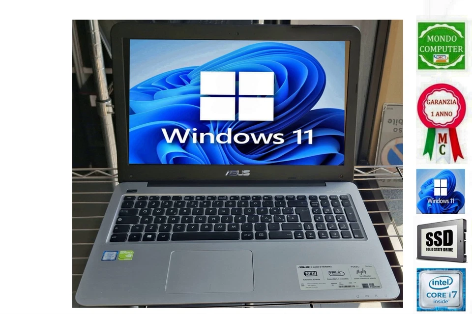 PORTATILE NOTEBOOK ASUS F556U CPU INTEL CORE i7-6500U SSD WINDOWS 11 - Immagine 1 di 1