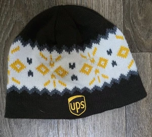 UPS Strick Beanie Mütze One Size schwarz gelb Fair Isle Winter Acryl Logo - Bild 1 von 4