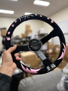 350MM 3"DEEP DISH 6-BOLT STEERING WHEEL BLACK SUEDE BLISS HEART LIMITED EDITION - Bild 1 von 3